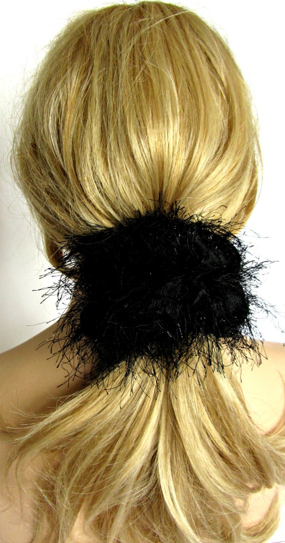 Fuzzy Black Hair Scrunchie