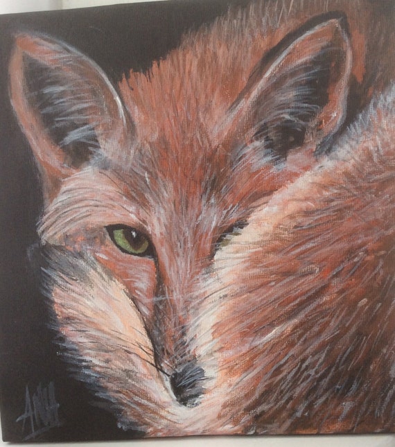 Original acrylic painting of fox canvas square 20 cm x 20