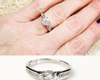 ON SALE 0.90 ct !!!!! White Gold Engagement Ring - Diamond Engagement Ring - White Gold Ring - Side Stone Engagement Ring - Bridal Jewelry