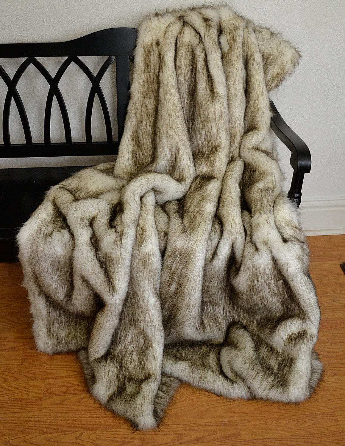 Faux Fur Blanket Throw Brown and White Husky Faux Fur Fur