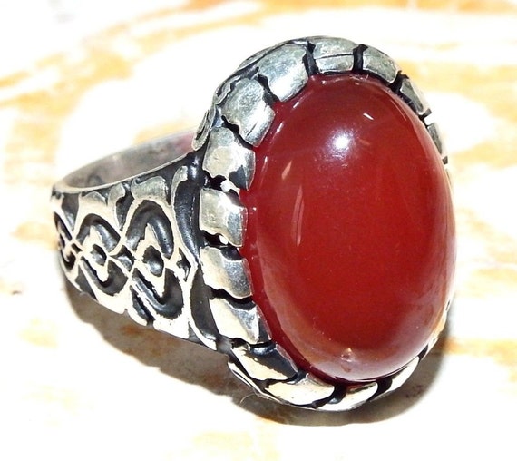 925 sterling silver men ring red agate aqeeq carnelian aKik