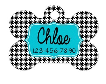 Dog Tags for Dogs - Houndstooth Dog Tags for Dogs - Turquoise Dog Tags for Dogs