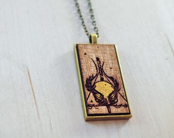 Deathly Hallows Necklace | Deathly Hallows jewelry | Harry Potter necklace | Wood Etch Cabachon Jewelry