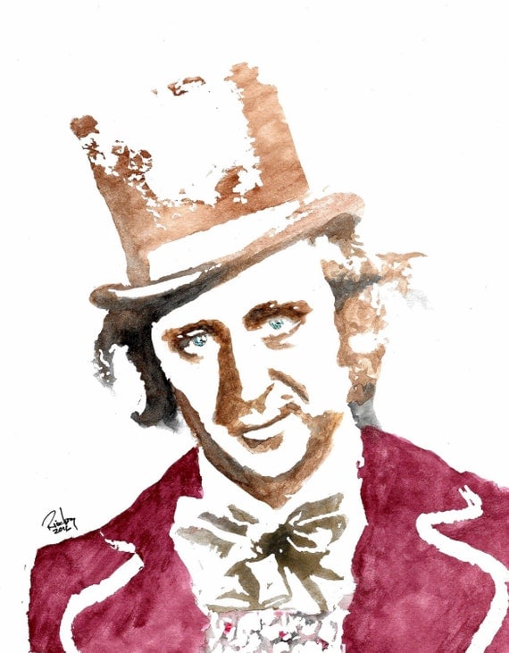 Artist Watercolor Original Portrait of Gene Wilder as WILLY