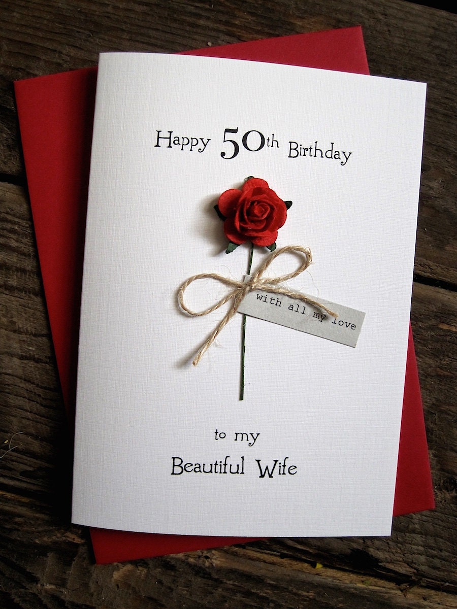 50th Birthday Card for Wife Red Rose Love Personalised Gift 50