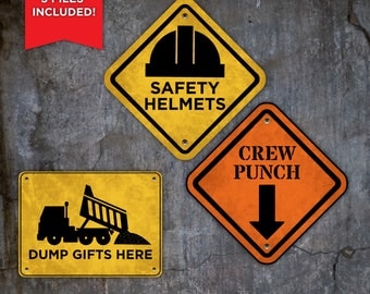 Construction Theme Birthday Signs, Birthday theme for boys, Party Supplies, Matching, Grunge, Dig In, Fuel, Caution, Danger, Party Kit