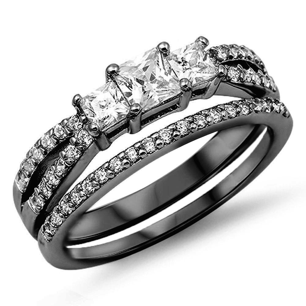 Wedding Engagement Band Ring Sterling Silver Black Gold