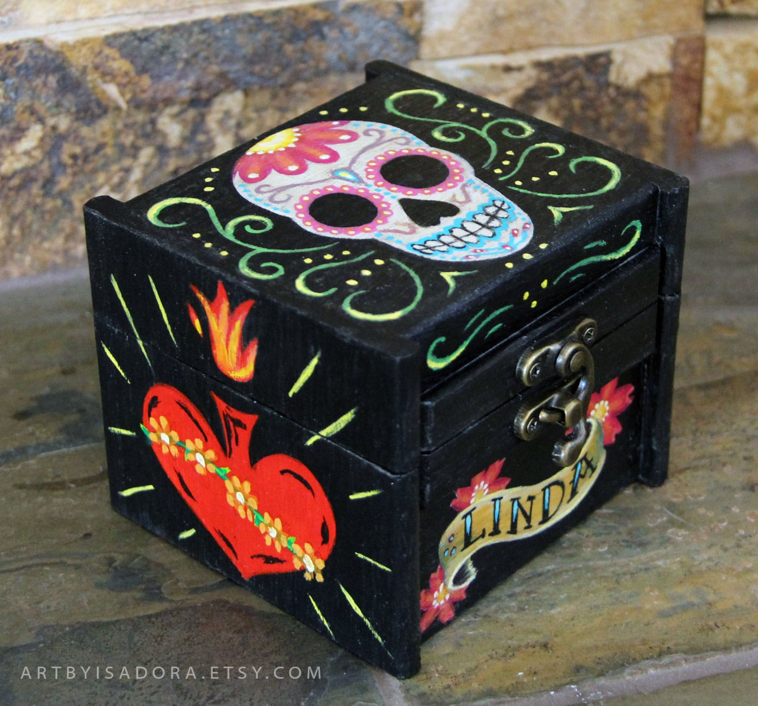 Custom Personalized Sugar Skull Calavera Wooden Box - My ...