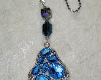 Chunky Blue Crystal, Ceiling Fan Pull, Light Chain Pull, Home Decor, Blue Home Decor, Crystal Fan Pull, Ready To Ship