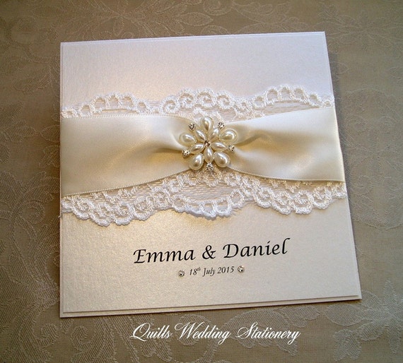 Lace And Pearl Wedding Invitations 6