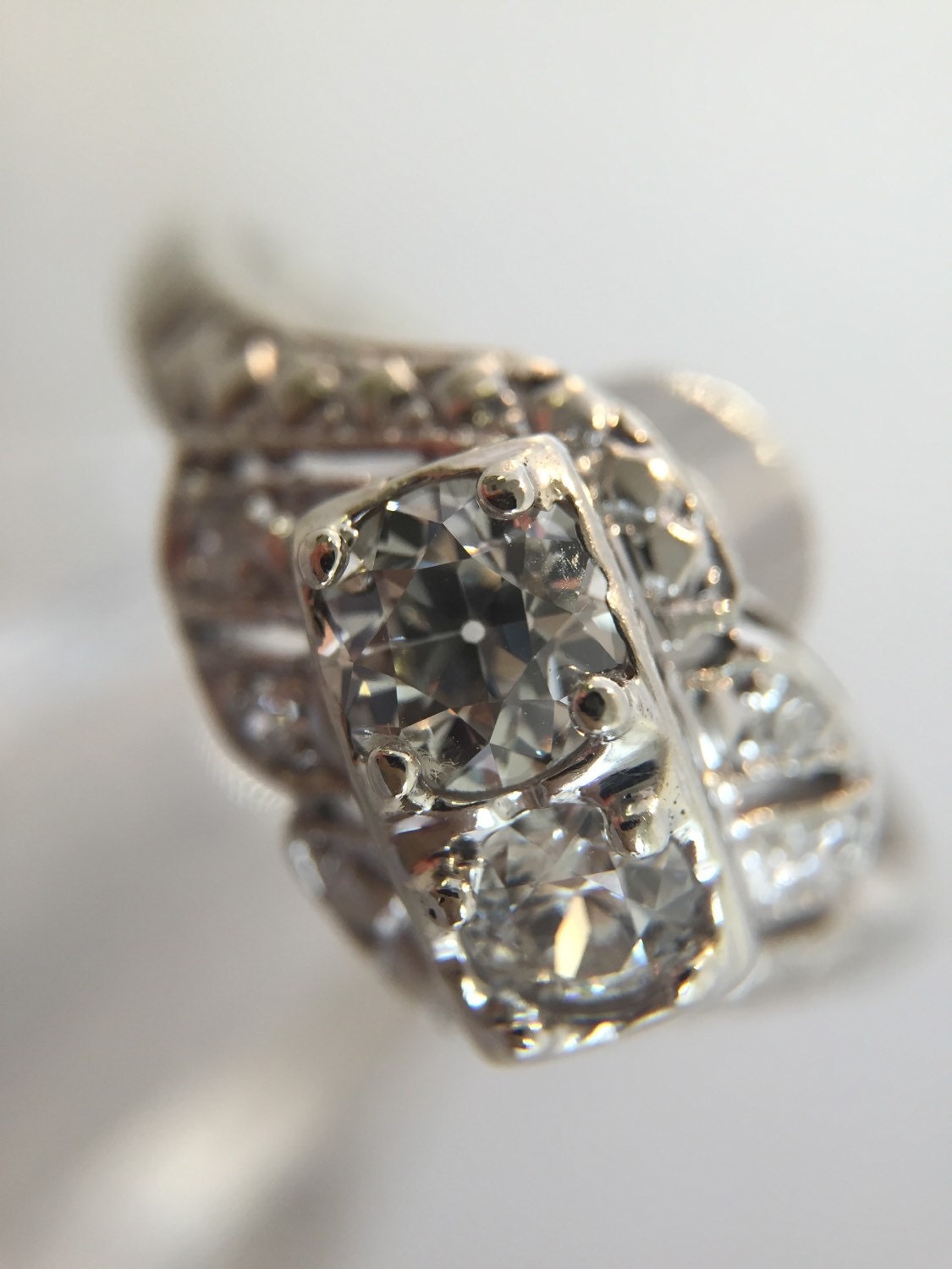 14k White Gold Old Euro Cut Art Deco Engagement by TreasuredPlum