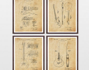 Guitar Patent Collection - Les Paul - Fender - Gretsch - Guitar Poster - Guitar Art - Guitar Wall Art - Guitar Patent - Fender Patent - Amp