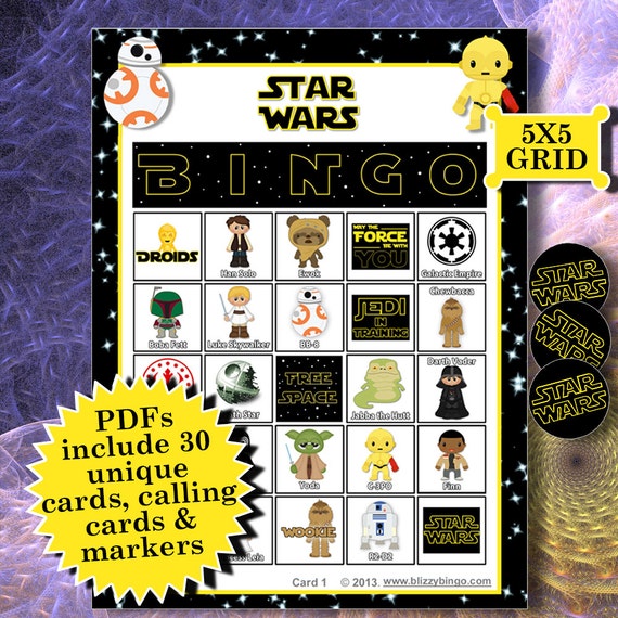 STAR WARS 5x5 Bingo printable PDFs contain everything you need