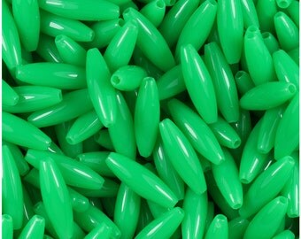 200 Grasshopper Green Neon Bright 19x6mm Spaghetti Craft Beads - Made in the USA