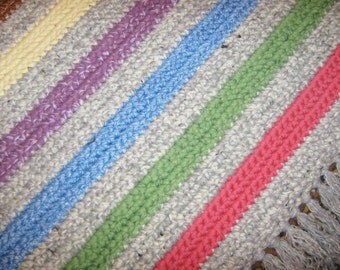 Rectangular Crocheted Rug, Red Blue Beige Long Rug, Bedroom Rug, Kitchen Rug, Livingroom Rug, christmas gift, friend gift, 3.0 // R31