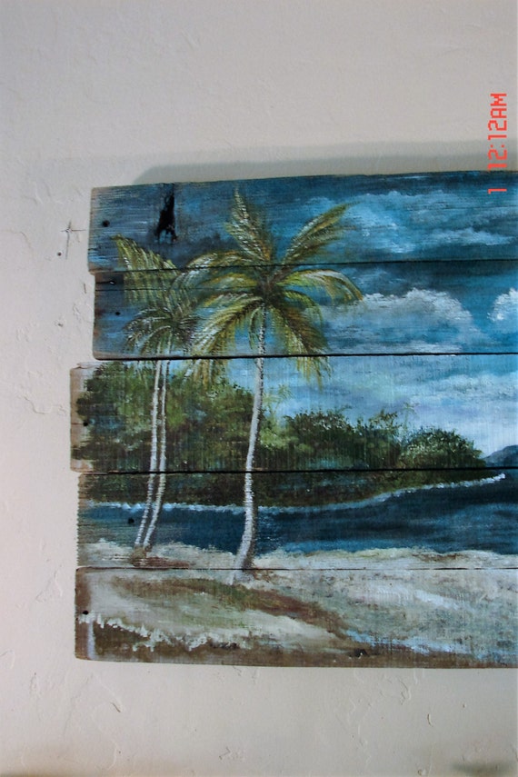 Reclaimed Wood Wall Art Tropical ocean by ShePaintedEverything