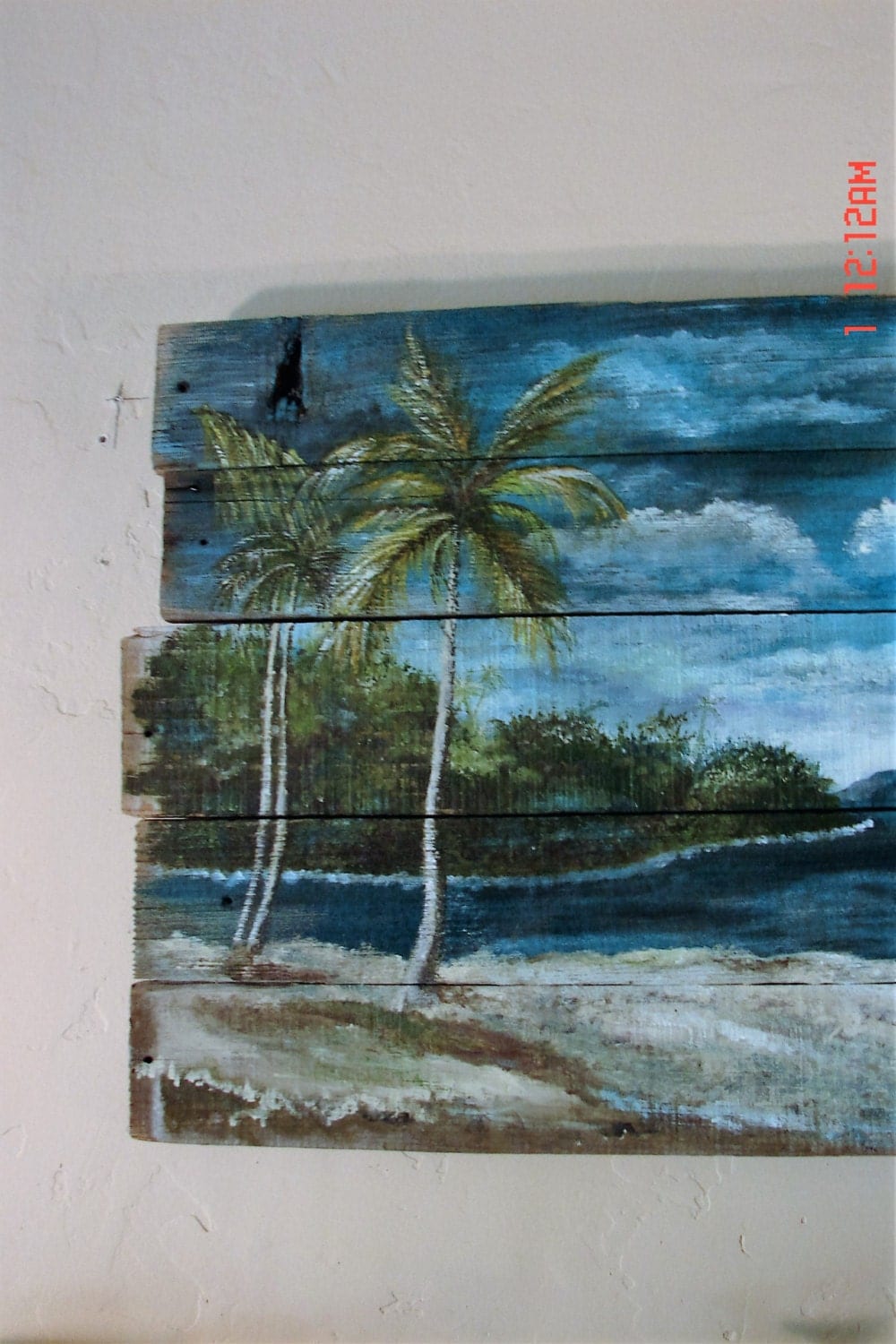 Reclaimed Wood Wall Art Tropical ocean Beach seascape Palm