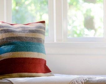Handwoven Wool Pillow Cover/ Fair Trade Pillow Cover/ Boho Chic Home Decor/ Tribal Print Pillow Cover /Wool Pillow Cover/ 22x22 Pillow Cover