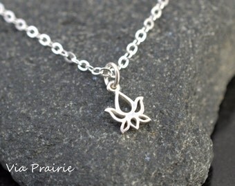 Lotus necklace, Lotus flower pendant, Zen necklace, Yoga pendant, Her gift, Silver Lotus charm, Yogi jewelry, Sterling silver, Ready to ship