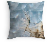 Dandelion Pillow, Serenity Blue, Dandelion Cushion, Gift for Gardeners, Water Drop Cushion, Macro Photography, Abstract Cushion,Garden Decor