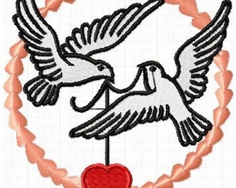 wedding doves embroidery file instant download