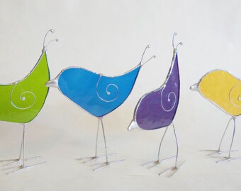 Stained Glass- Bird- Sun Catcher- Medium Blue- Home Decor