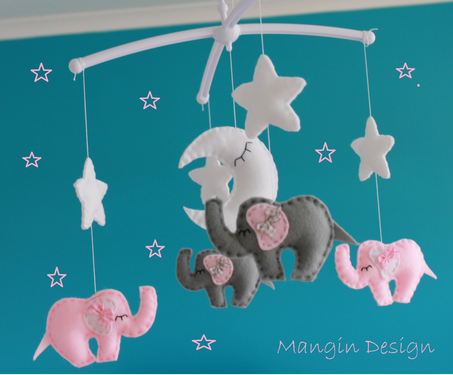 SALE Musical baby cot mobile elephant decorations felt
