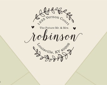 The Future Mr and Mrs -Custom Return Address Stamp -calligraphy stamp-Custom Save the Date Stamp, Wedding Stamp with Wreath-