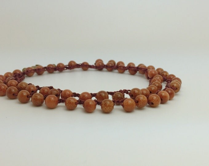 Brown goldstone knotted necklace, goldstone necklace, knotted necklace, brown knotted goldstone jewelry