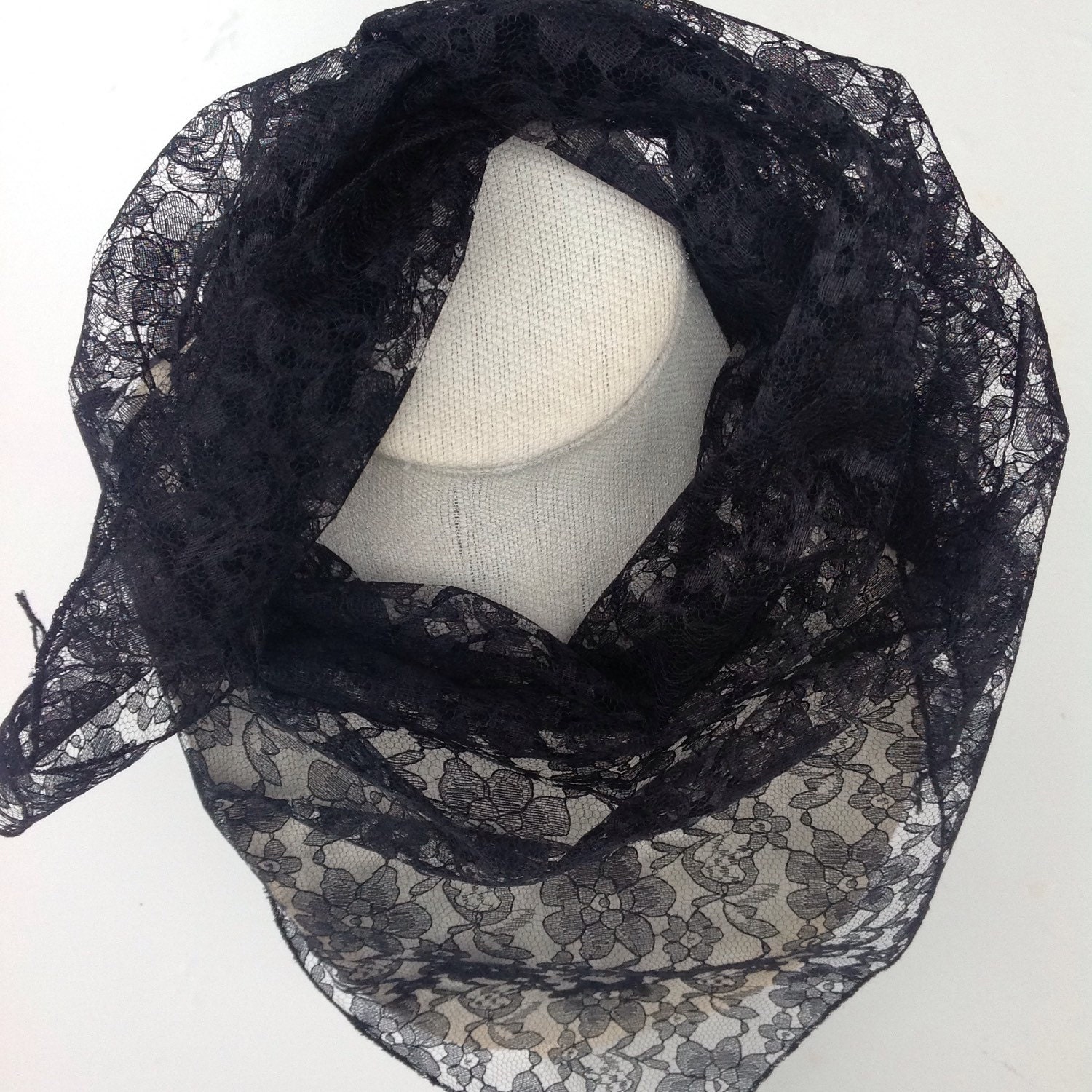 SMALL Black lace veil scarf Black Floral lace head scarf