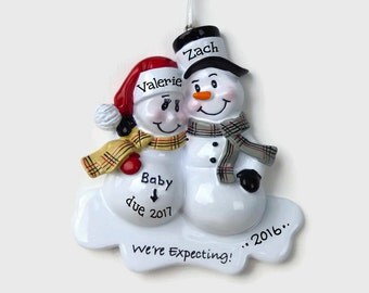 30% OFF SALE - Expecting Parents Personalized Ornament - Snowman Couple - We're Expecting! - Hand Personalized Christmas Ornament