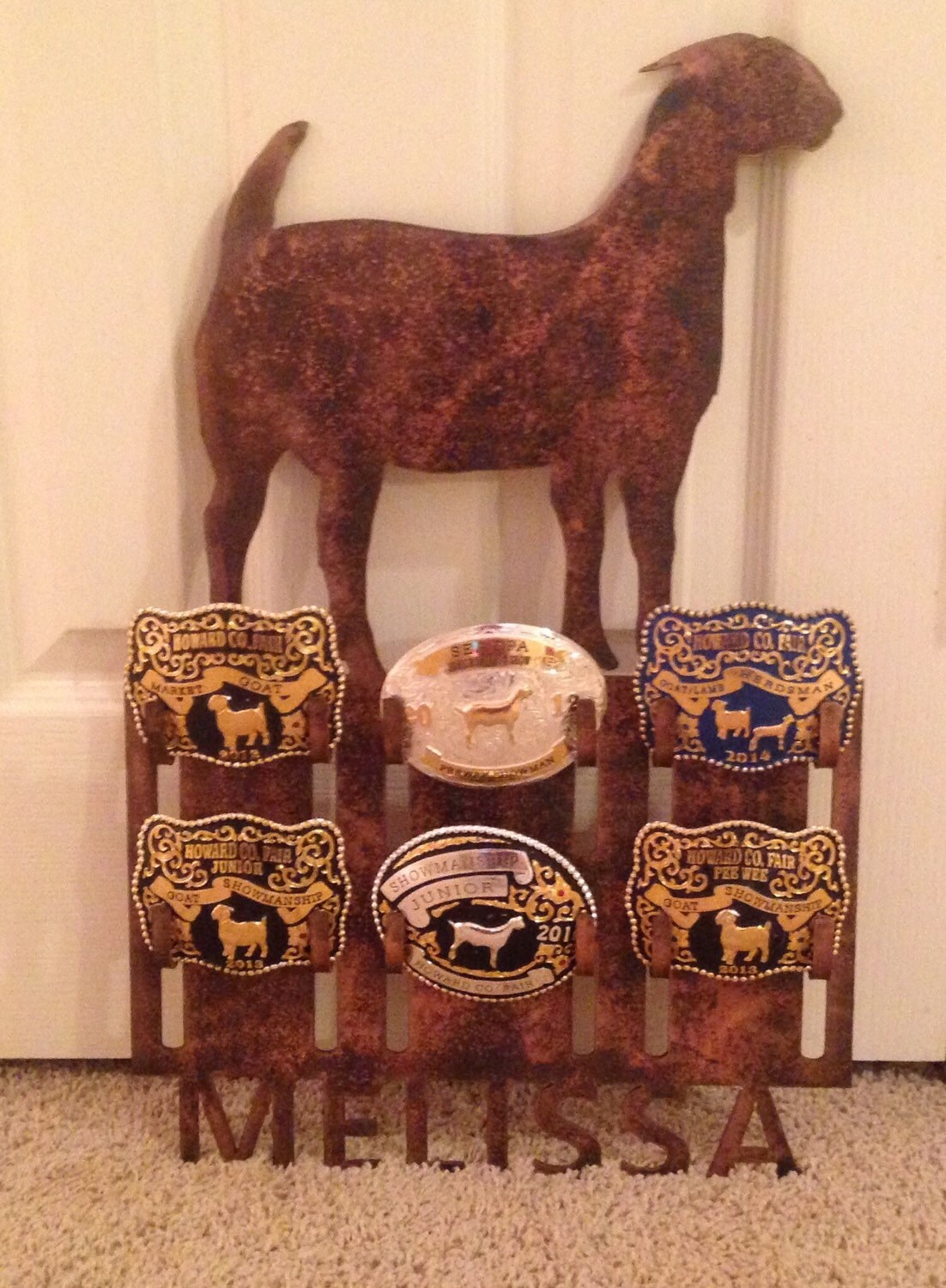 Personalized 6 Belt Buckle Display Rack for Livestock and