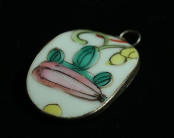 Antique Chinese Porcelain Shard Sterling Silver Pendant