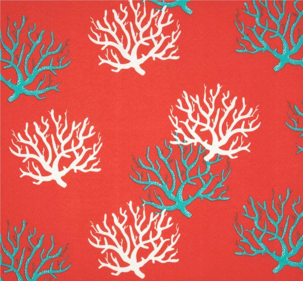 Beach Cottage Designer Coral Fabric by the Yard Indoor Outdoor