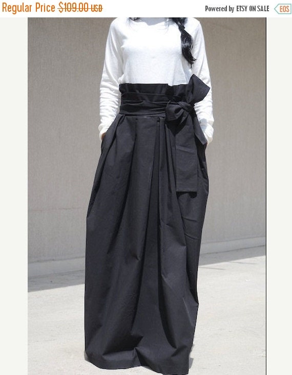 ON SALE Free Shipping) Woman high waist black skirt / Woman cotton long ...