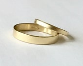 Wedding Band Set - Two Flat Hammered Gold Rings - His and Hers - 9 Carat Yellow Gold  - Men's Ring - Women's Ring - Unisex