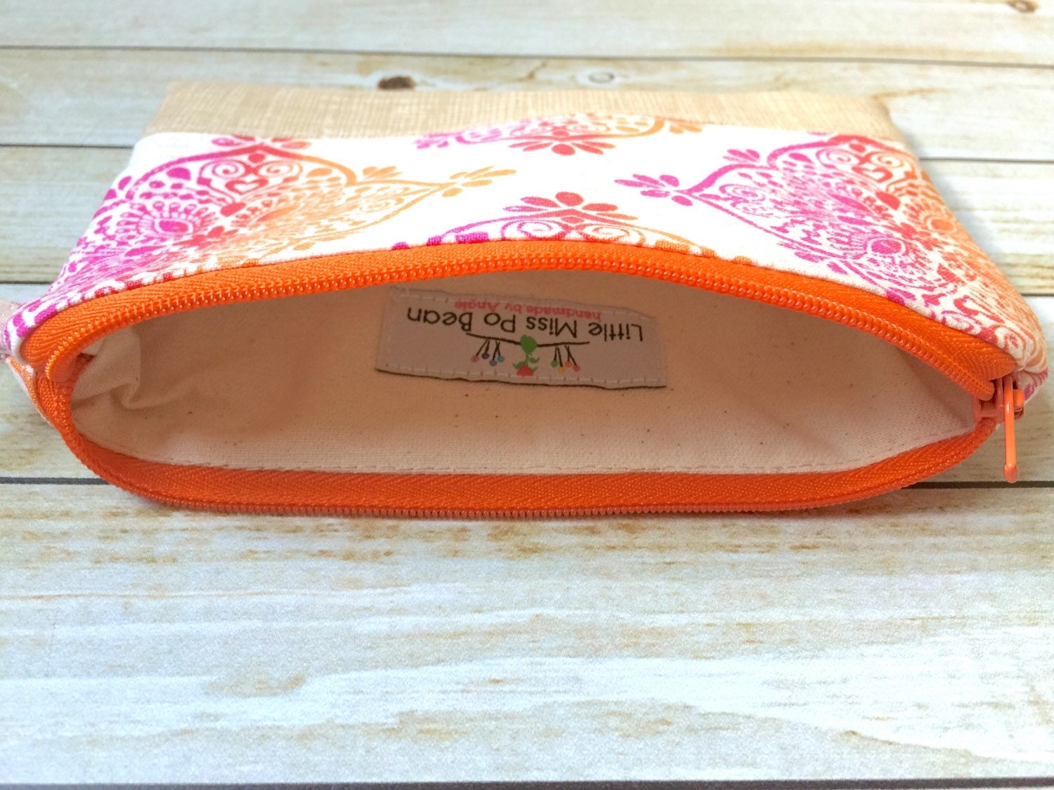 Orange Hot Pink Print Coin Purse Zipper Pouch by LittleMissPoBean