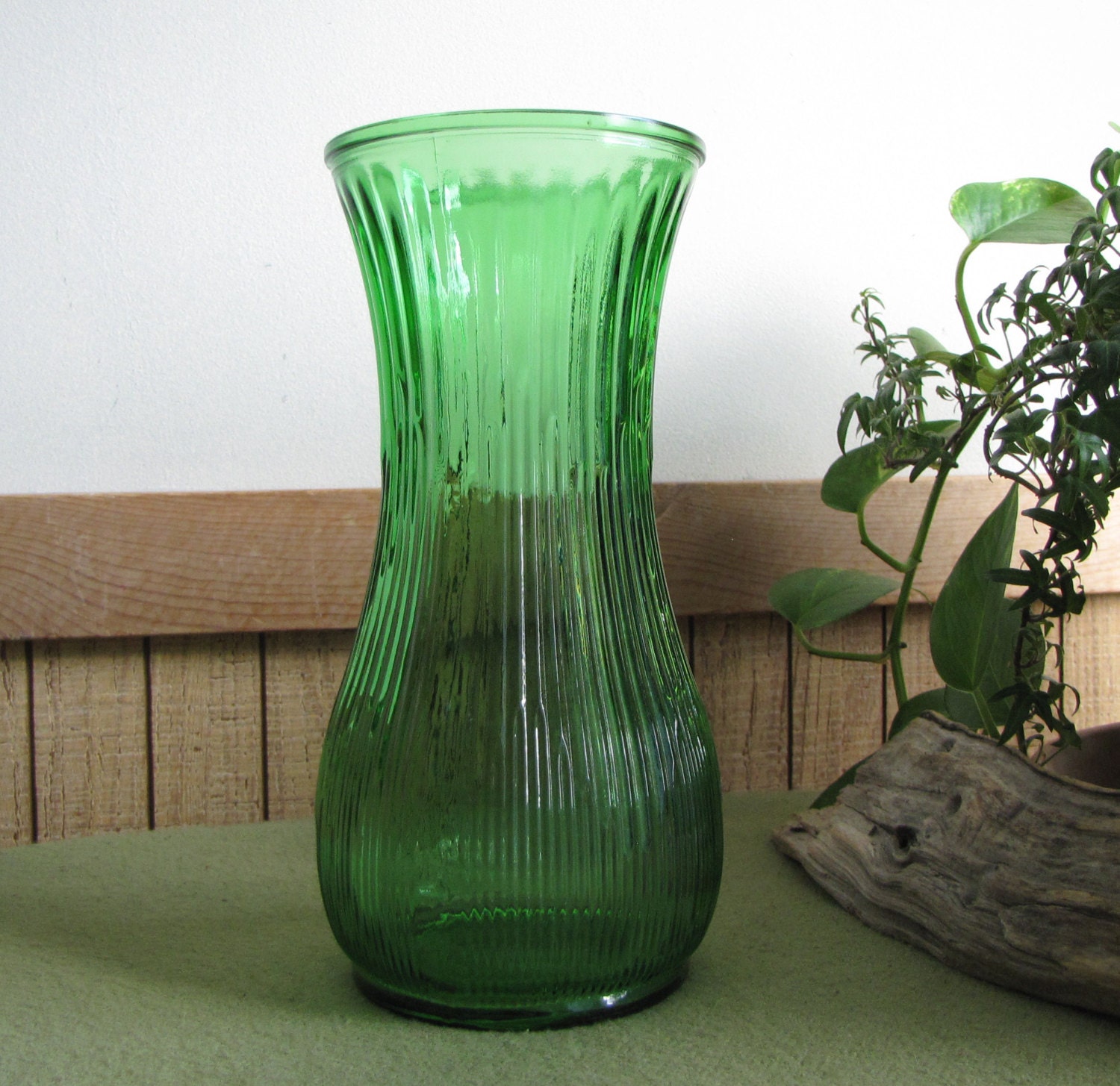 Green Hoosier Glass Flower Vase 4087 A Emerald Ribbed Florist 9687