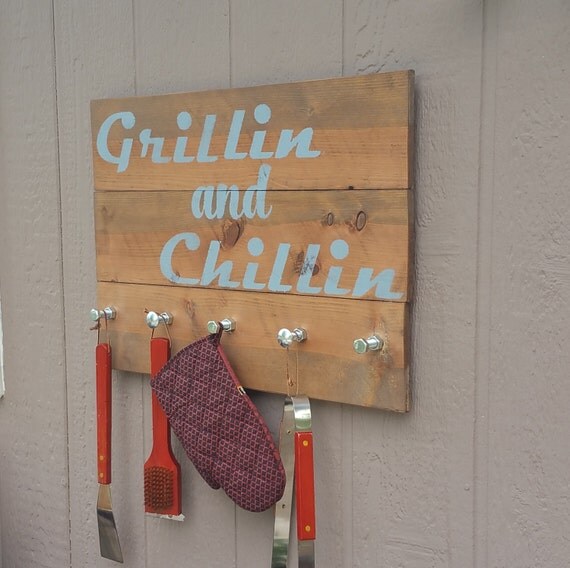 Grillin and Chillin ..Reclaimed cedar wood barbecue utensil