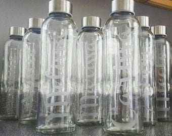 Personalized Etched Glass Water Bottle with Lid