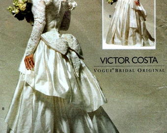Vogue 2783 VICTOR COSTA Off-Shoulder Waterfall Train Bridal Gown Sz 6-8-10 Sewing Pattern ©1992 OOP Uncut