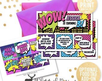 Girl Superhero Invitation, GIRL Comic Book Birthday Invite, GIRL Super hero Invitation, Girl Comic birthday Invite, DIGITAL invitation