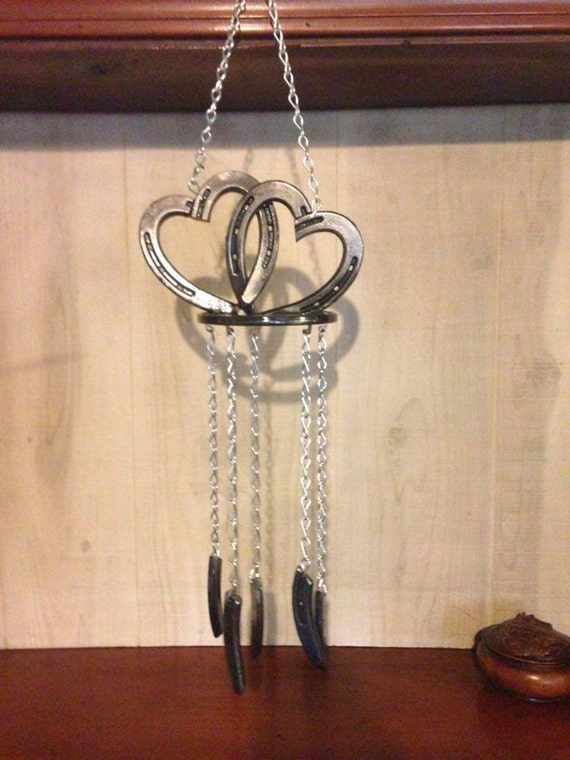 Horseshoe Heart Wind Chimes Horseshoe Art Garden by DoubleMFarms
