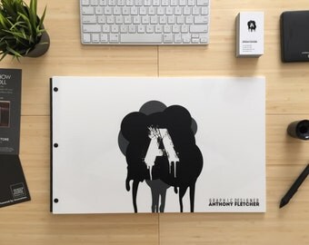 Portfolio 11x17 landscape - Glossy White Panels with Black Hinges - Screw Post portfolio sleek portfolio presentation - art portfolio book