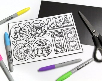 Loving cats coloring and cutting for boy or girl, child