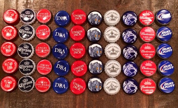 50 Assorted red white and blue beer bottle by BeautifulDayCrafts