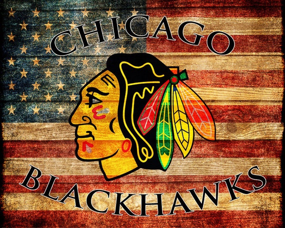 Chicago Blackhawks Poster Hockey Decor US Flag Man Cave