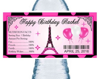 20 ~ EIFFEL TOWER PARIS birthday party water bottle labels ~ glossy ~ waterproof ink