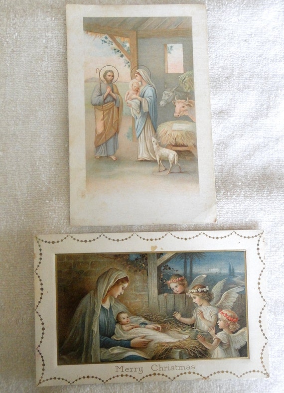 2 Antique Religious Christmas Postcards of the Nativity-Unused