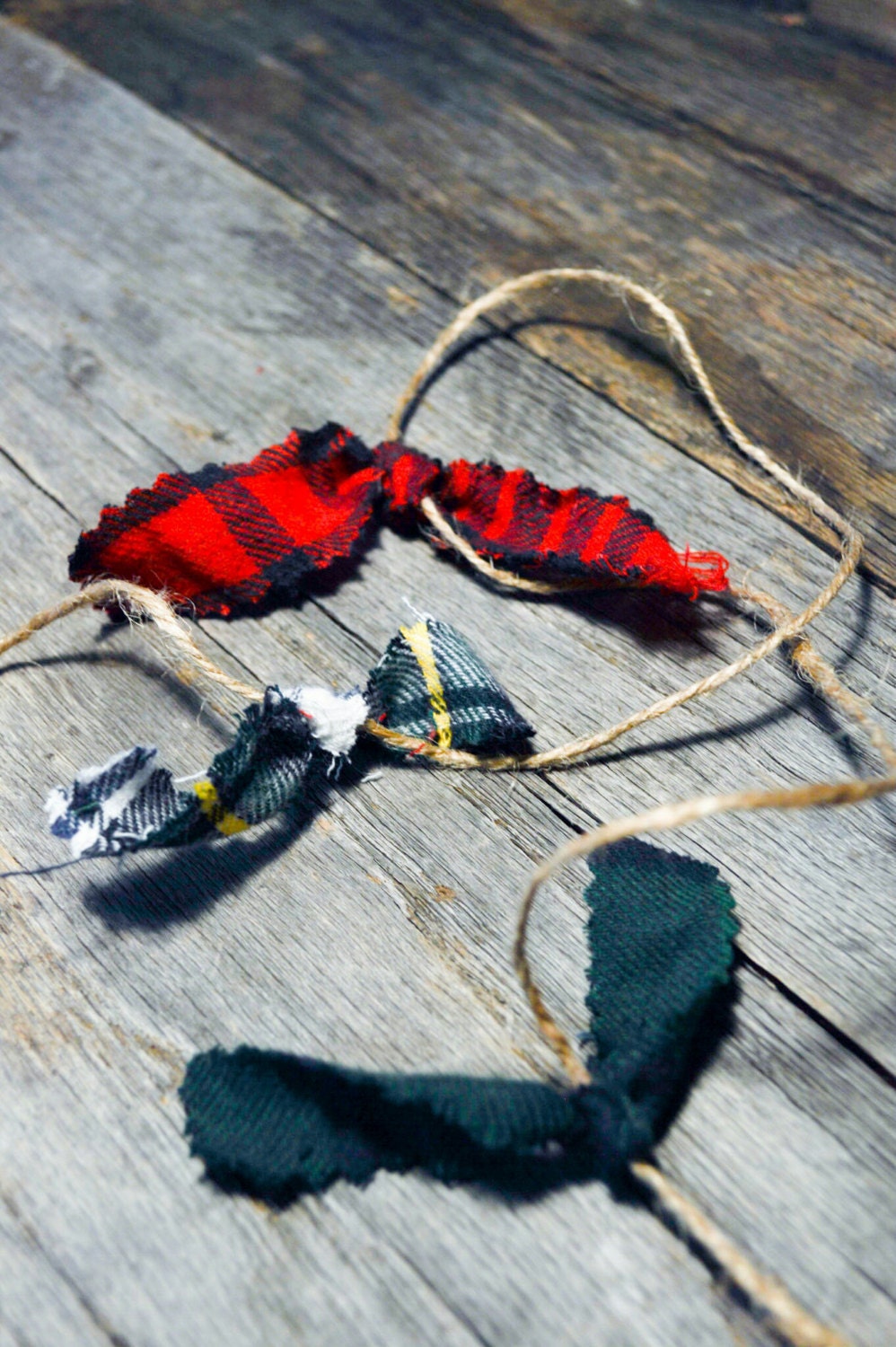 Twine Garland Primitive fabric rag flannel assorted tartan